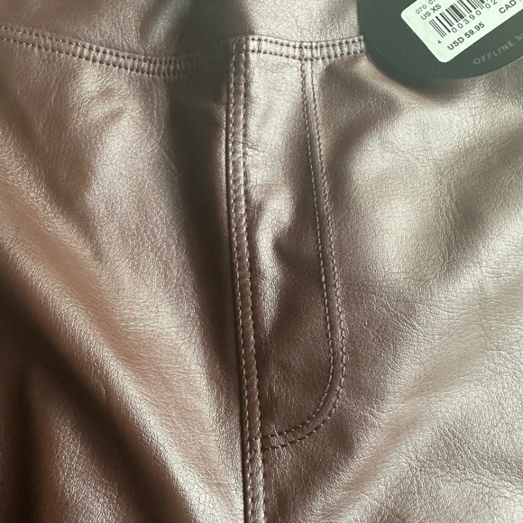 Aerie Offline Luxe Faux Leather Leggings Dark Brown NWT - Picture 4 of 6